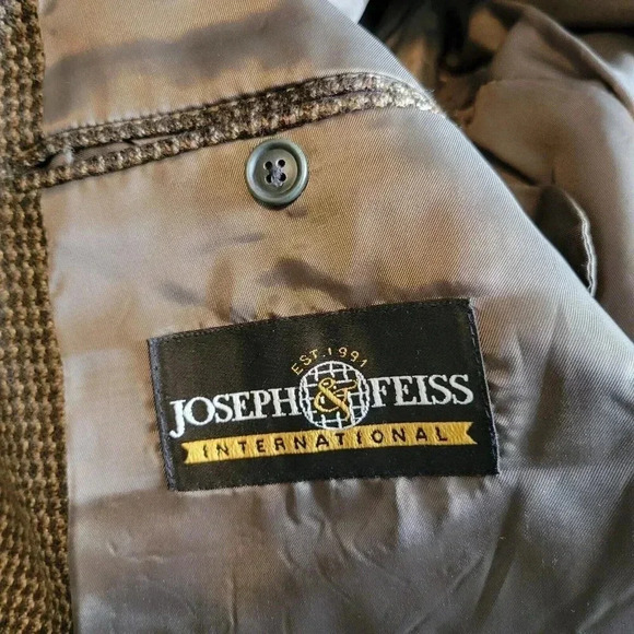 Joseph & Feiss International Blazer 44L Mens 100% Pure Wool Brown Check 3-Button - Picture 4 of 5